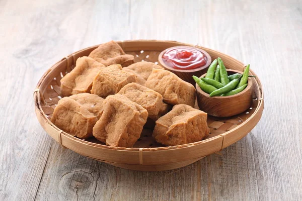 Gebratener Tofu Mit Sauce Schüssel — Stockfoto