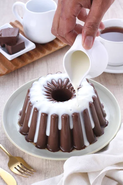 Bolo Chocolate Com Creme Café — Fotografia de Stock