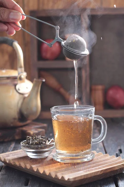 Tea Aromatic Beverage Prepared Pouring Hot Boiling Water Cured Fresh — Zdjęcie stockowe