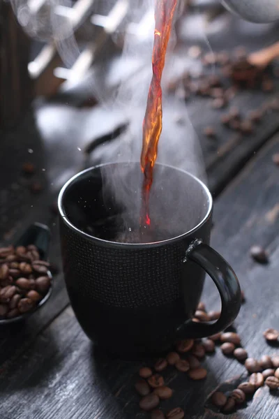 Coffee Drink Prepared Roasted Coffee Beans Darkly Colored Bitter Slightly — Stok fotoğraf