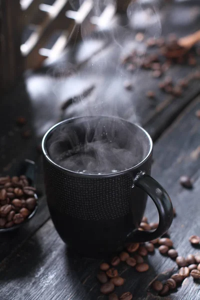 Coffee Drink Prepared Roasted Coffee Beans Darkly Colored Bitter Slightly — Stok fotoğraf