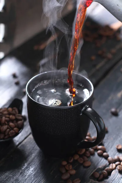 Coffee Drink Prepared Roasted Coffee Beans Darkly Colored Bitter Slightly — 스톡 사진