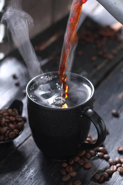 Coffee Drink Prepared Roasted Coffee Beans Darkly Colored Bitter Slightly — 스톡 사진