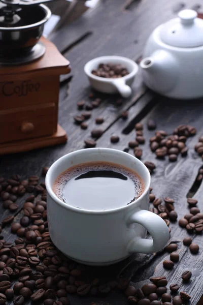 Coffee is a drink prepared from roasted coffee beans. Darkly colored, bitter, and slightly acidic, coffee has a stimulating effect on humans, primarily due to its caffeine content. It has the highest sales in the world market for hot drinks.