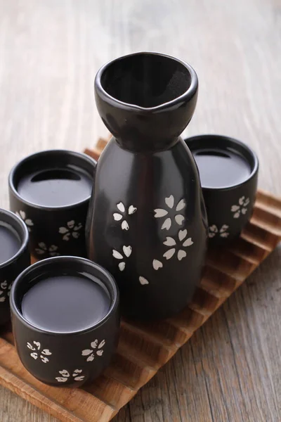 Black Tea Pot Cherry Blossom Motive — Stock Photo, Image