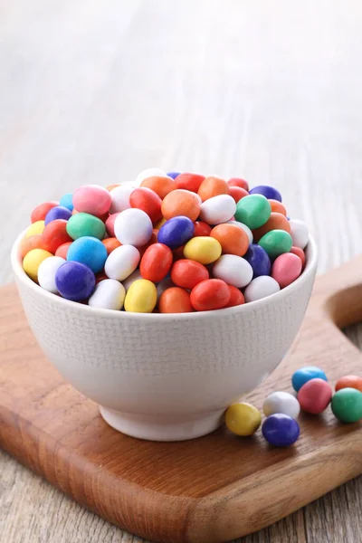 Colorful Candies Bowl Wooden Background — Stockfoto