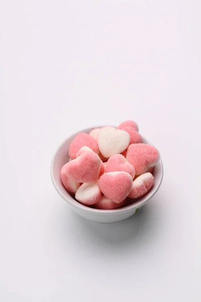 Roze Marshmallows Een Glazen Schaal — Stockfoto