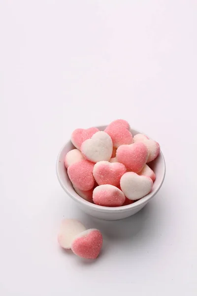 Marshmallows Hjärtform Grå Bakgrund Alla Hjärtans Dag Alla Hjärtans Dag — Stockfoto