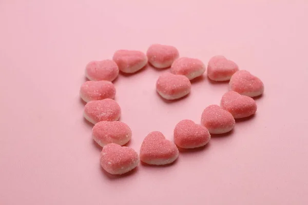 Pink Heart Shaped Candy White Background — Stok fotoğraf