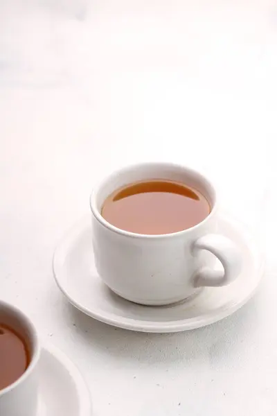 Taza Blanco Con Platillo Con Azúcar Una Flor Aislado Sobre —  Fotos de Stock