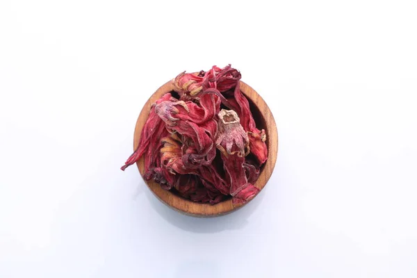 Dried Red Rose Glass Bowl White Background — Stockfoto