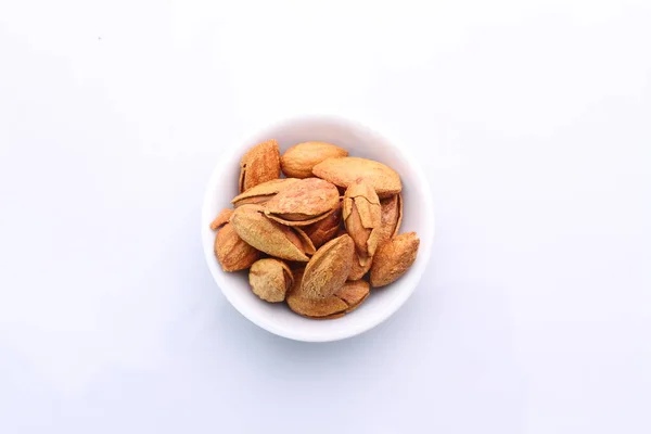 Almonds Bowl White Background — Stock Photo, Image