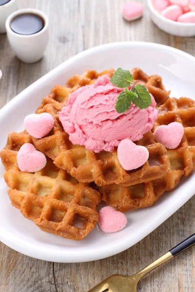 Dondurma Çikolatalı Lezzetli Waffle — Stok fotoğraf