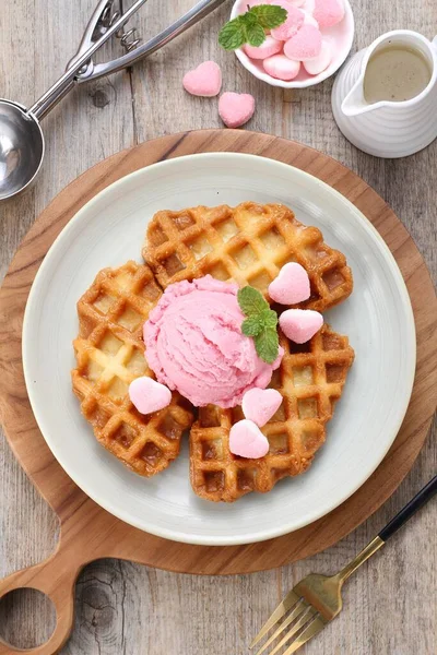 Homemade Waffles Berries Chocolate Plate — Stock Photo, Image