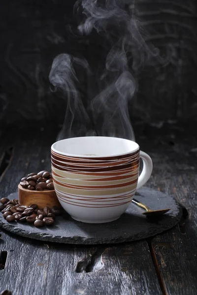 Кофейная Чашка Блюдце Деревянном Фоне — стоковое фото