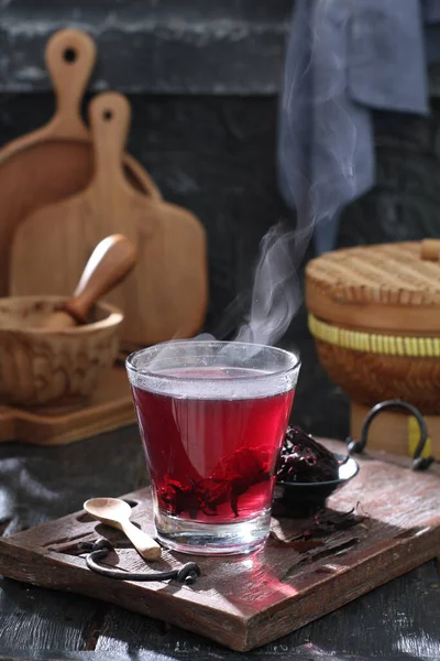 Gorący Napój Cytryną Czerwoną Herbatą — Zdjęcie stockowe