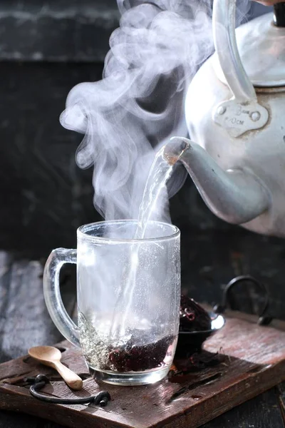 Filiżanka Kawy Herbata Starym Drewnianym Tle — Zdjęcie stockowe