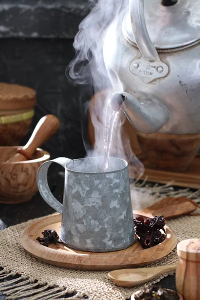 Filiżanka Kawy Herbaty Drewnianym Tle — Zdjęcie stockowe