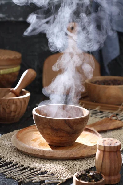 Tradycyjne Tajskie Jedzenie Gotowanie Zupa Gorący Napój Makaron Kawa Chleb — Zdjęcie stockowe