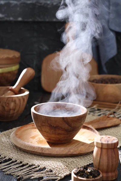 Tradycyjna Tajska Herbata Filiżanką Kawy Miską Gorącej Czekolady — Zdjęcie stockowe