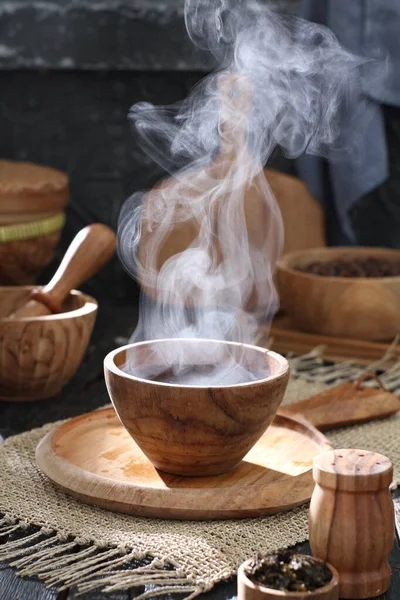 Tradycyjne Tajskie Jedzenie Zupa Filiżanka Herbaty Kawa Ryż Gorący Napój — Zdjęcie stockowe