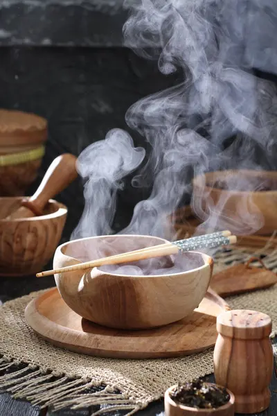 Tradycyjne Tajskie Jedzenie Zupa Gotowanie Napój Makaron Gorąca Herbata Kawa — Zdjęcie stockowe