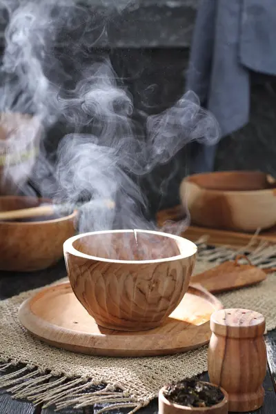 Tradycyjna Tajska Herbata Filiżanką Kawy Miską Ryżu — Zdjęcie stockowe