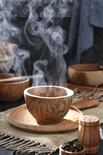 Filiżanka Kawy Herbaty Drewnianym Stole — Zdjęcie stockowe