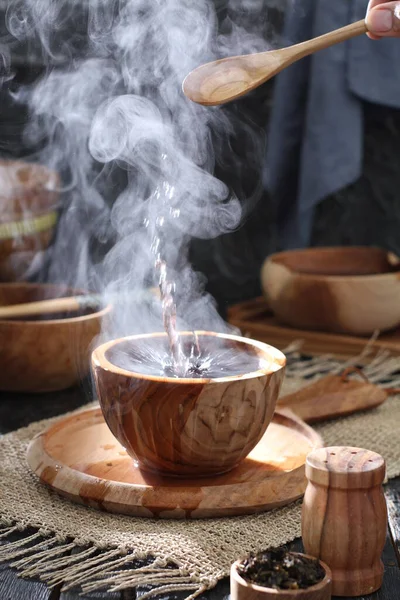 Forró Tea Egy Csésze Egy Háttér — Stock Fotó