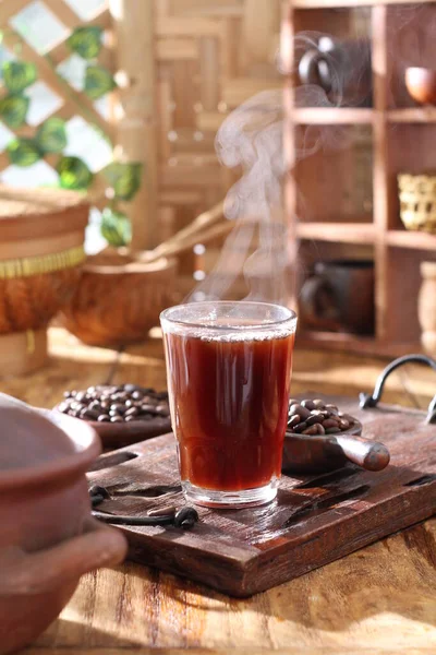 Gorąca Kawa Szklanym Czajniku — Zdjęcie stockowe