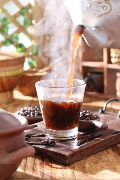 Zbliżenie Filiżanki Kawy Filiżanką Kawy — Zdjęcie stockowe