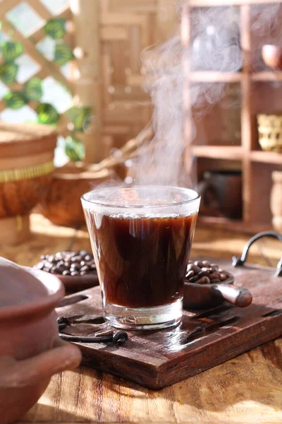 Ziarna Kawy Porannej Kawie — Zdjęcie stockowe