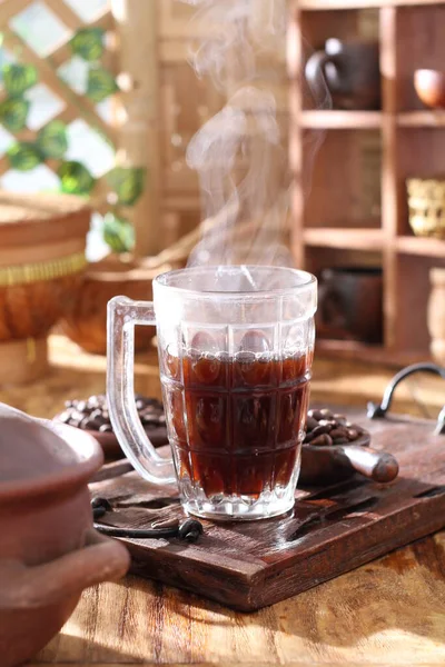 Chá Quente Bule Chá Vidro Uma Mesa — Fotografia de Stock