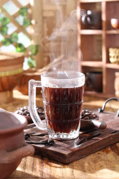 Чайник Кофе Деревянном Столе — стоковое фото