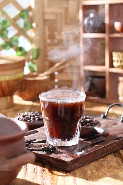 Ziarna Kawy Gorącym Napoju — Zdjęcie stockowe