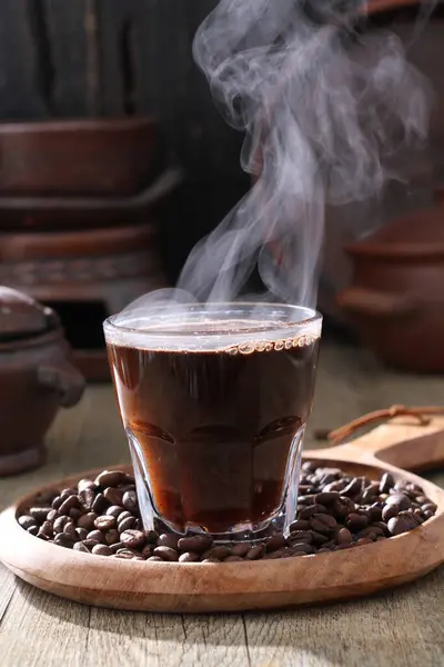 Горячий Кофе Чашке Заднем Плане Старого Деревенского Стиля — стоковое фото