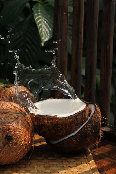 Kokosmjölk Med Färska Frukter — Stockfoto