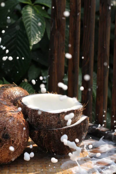 Kokosmjölk Och Färsk Kokosnöt — Stockfoto