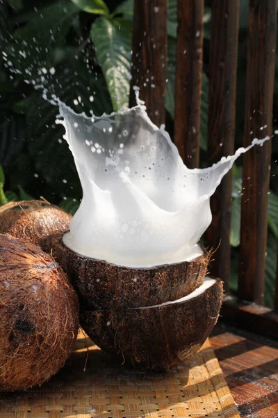 Kokosmjölk Med Färsk Frukt — Stockfoto