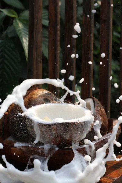 Кокосове Молоко Свіжим Кокосовим Молоком — стокове фото