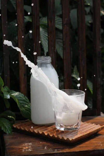 Glas Milch Eis Und Frische Milch — Stockfoto