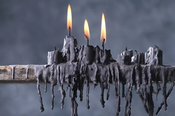 Halloween Konzept Brennende Kerze Auf Dunklem Hintergrund — Stockfoto