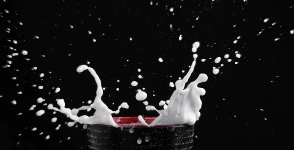 Sprøjt Mælk Med Sort Baggrund - Stock-foto