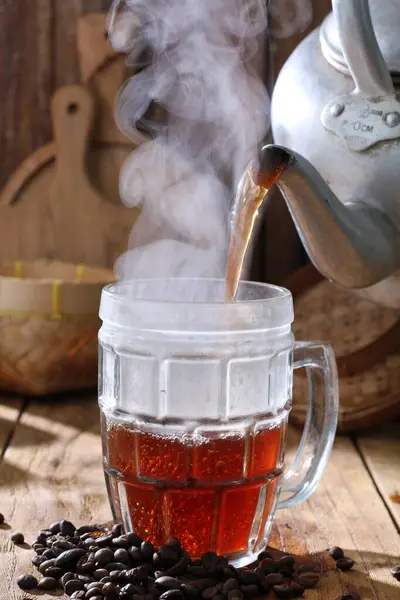 Kaffeetasse Und Tee Auf Holzgrund — Stockfoto