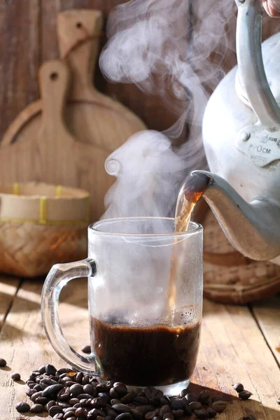 Горячий Напиток Черного Кофе Композиции Столе — стоковое фото