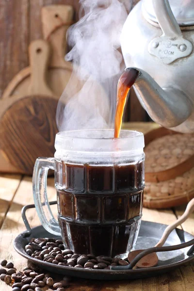 Xícara Chá Com Grãos Café Fundo — Fotografia de Stock