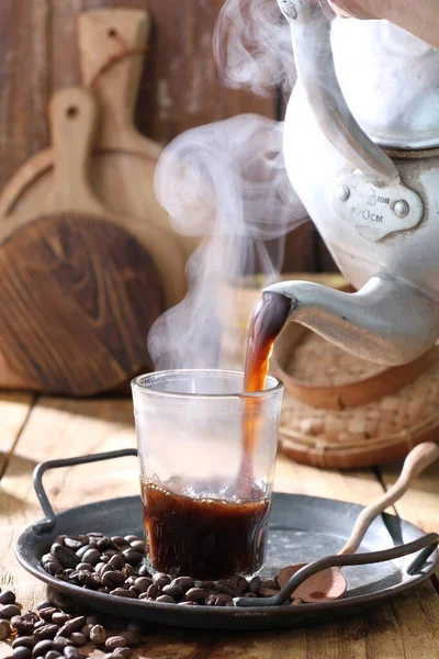Fekete Csésze Forró Kávé — Stock Fotó