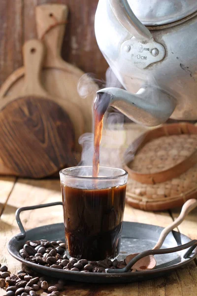 Fekete Kávé Régi Háttér — Stock Fotó