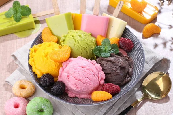 Set Different Ice Cream Bowl Gray Background — Stock Photo, Image