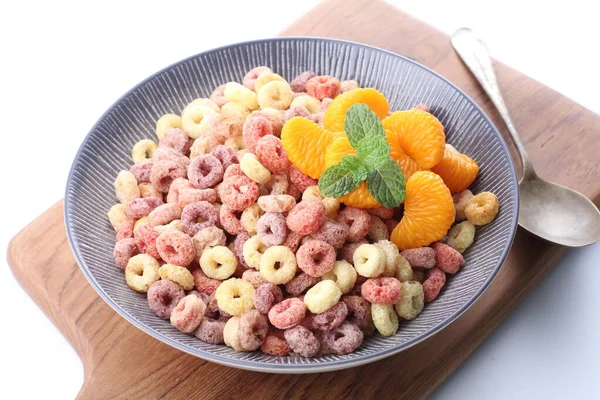 Cereal Con Frutas Bayas Cuenco Madera —  Fotos de Stock